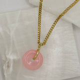 ROUND PINK JADE necklace