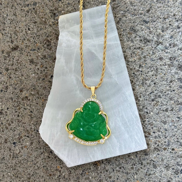 CRYSTAL BUDDHA GREEN JADE necklace