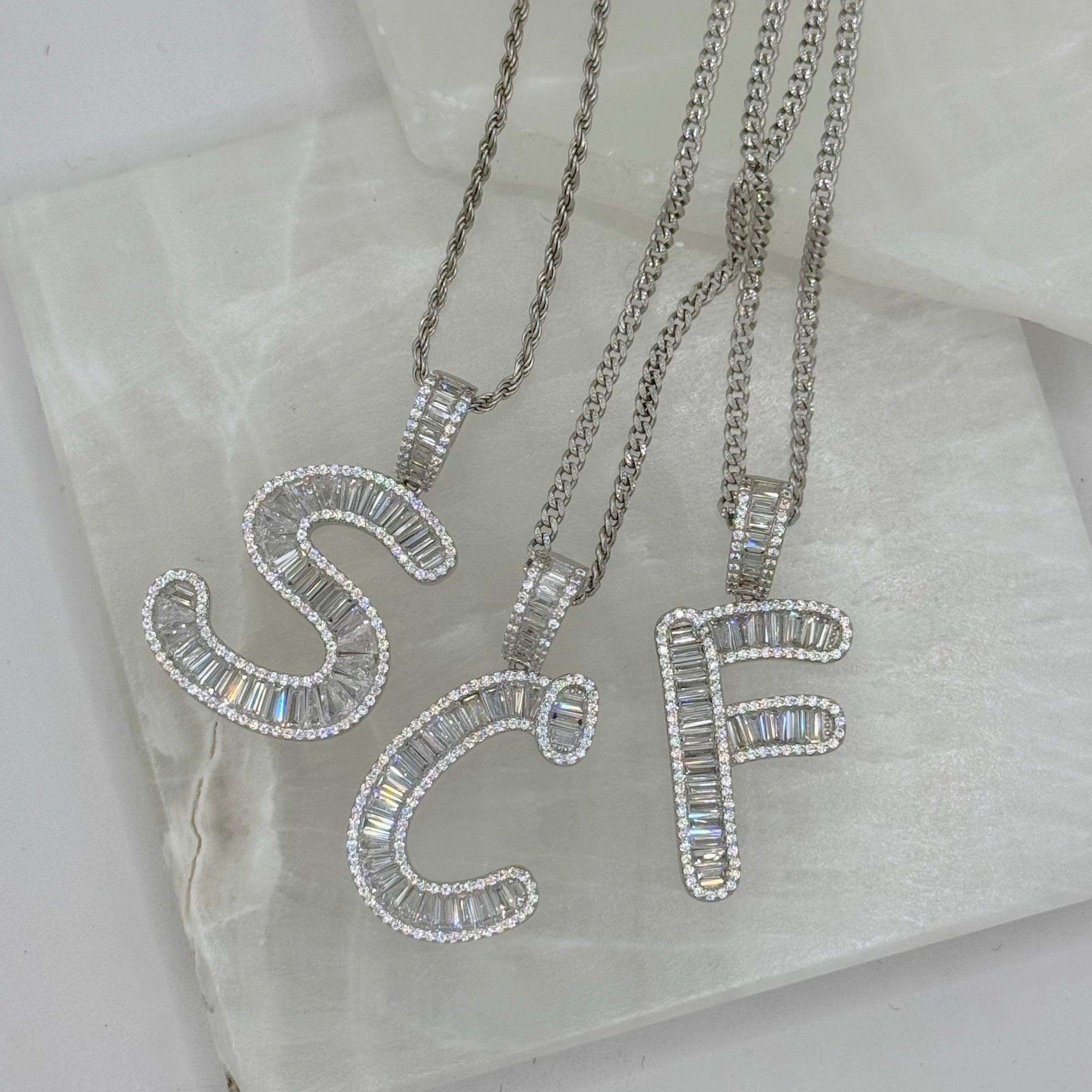 SILVER INITIAL CRYSTAL BAGUETTE necklace