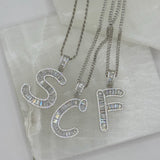 SILVER INITIAL CRYSTAL BAGUETTE necklace
