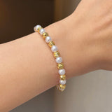 6MM GOLD DIAMOND CUT PEARL BEADED bracelet