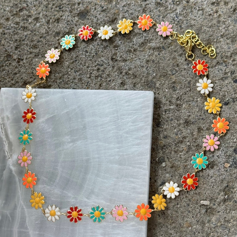 GOLD MULTI COLOR FLOWER ENAMEL necklace