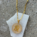 GOLD CRYSTAL NYY MEDALLION necklace
