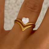 GOLD CRYSTAL HEARTLINE STEEL ring