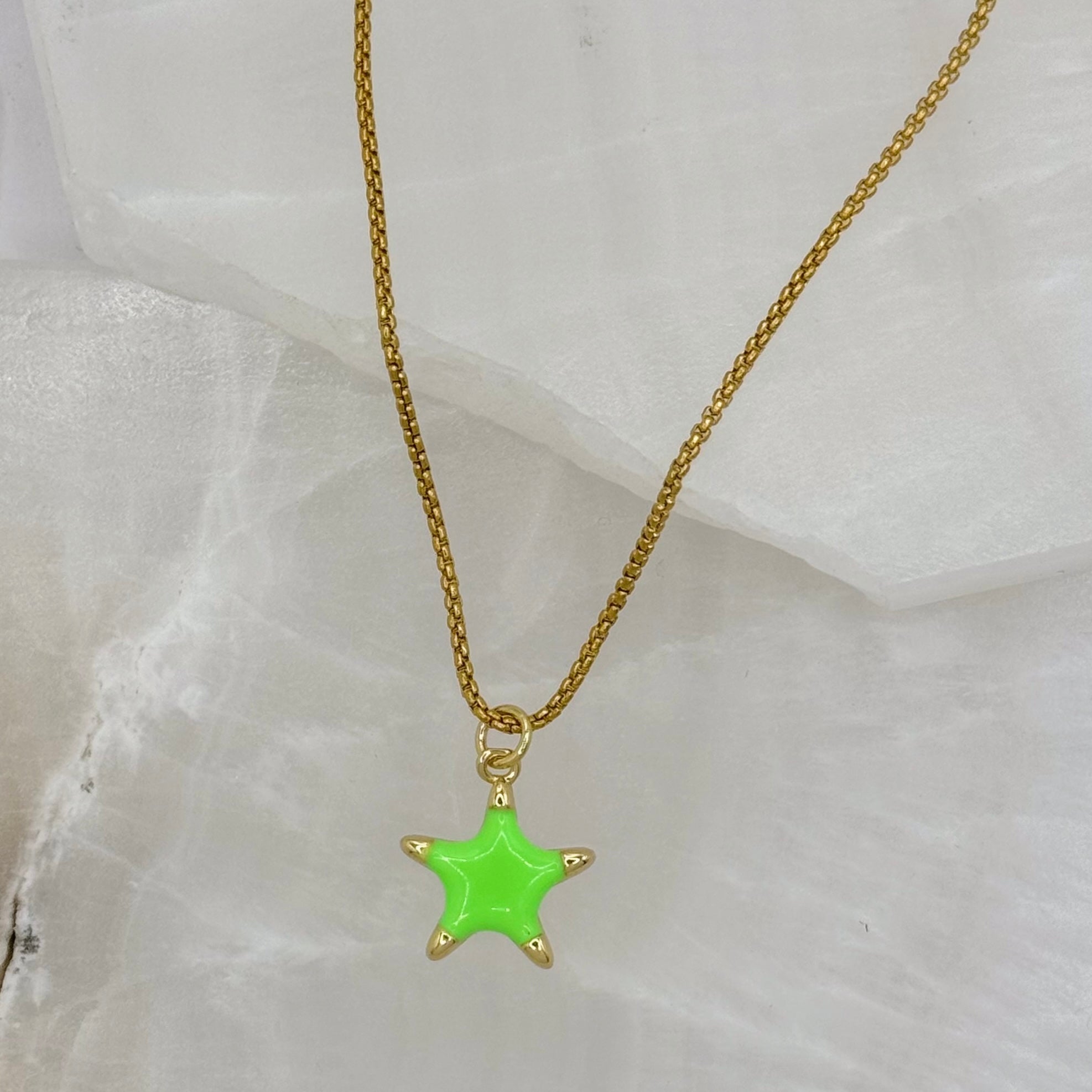 LIME GREEN ENAMEL STAR MINI necklace