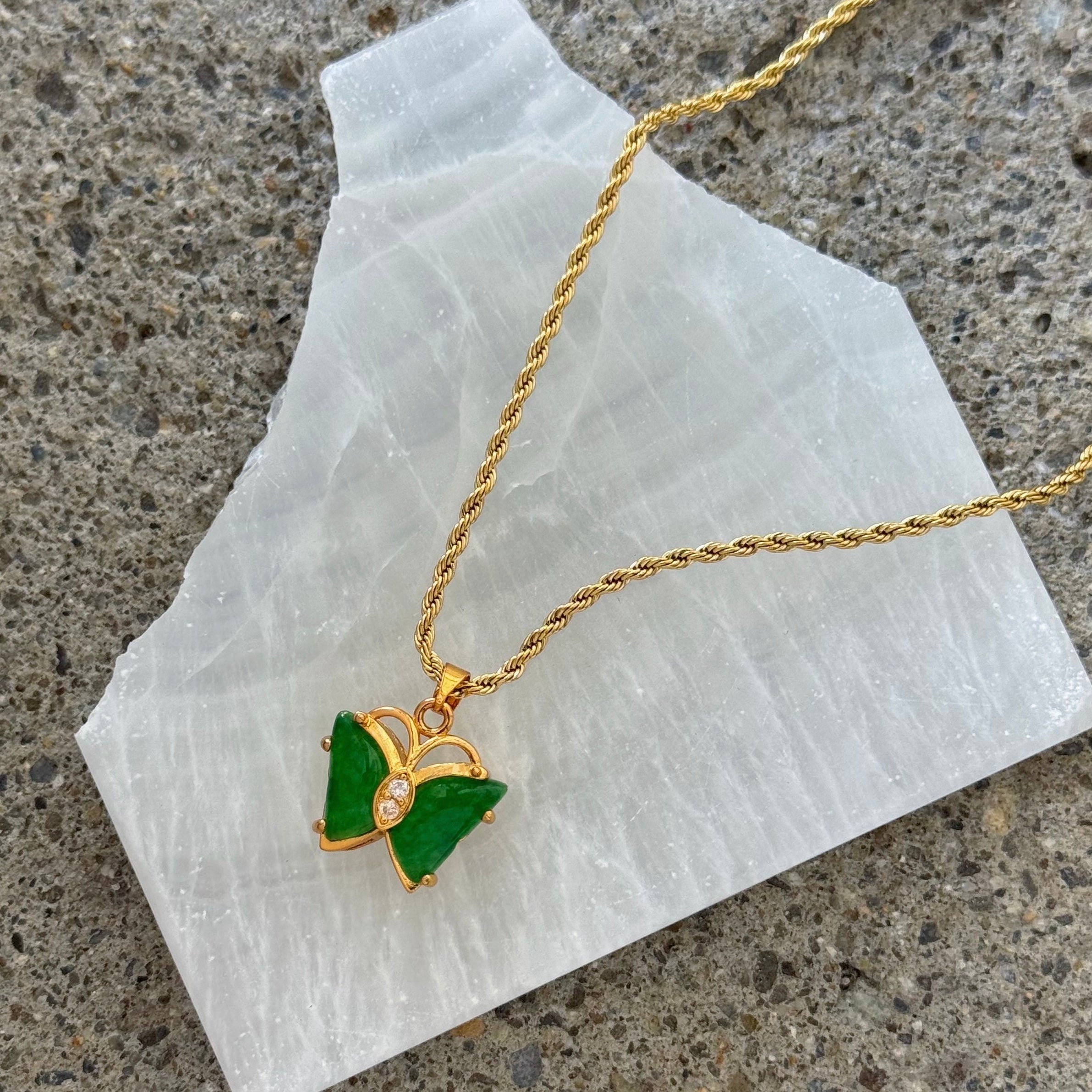 GOLD BUTTERFLY GREEN JADE MINI necklace