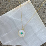 GOLD MOTHER OF PEARL TURQUOISE necklace