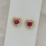 GOLD CRYSTAL HEART PINK SAPPHIRE STUD earrings