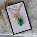 TEARDROP GREEN JADE & GOLD BEZEL HEART set