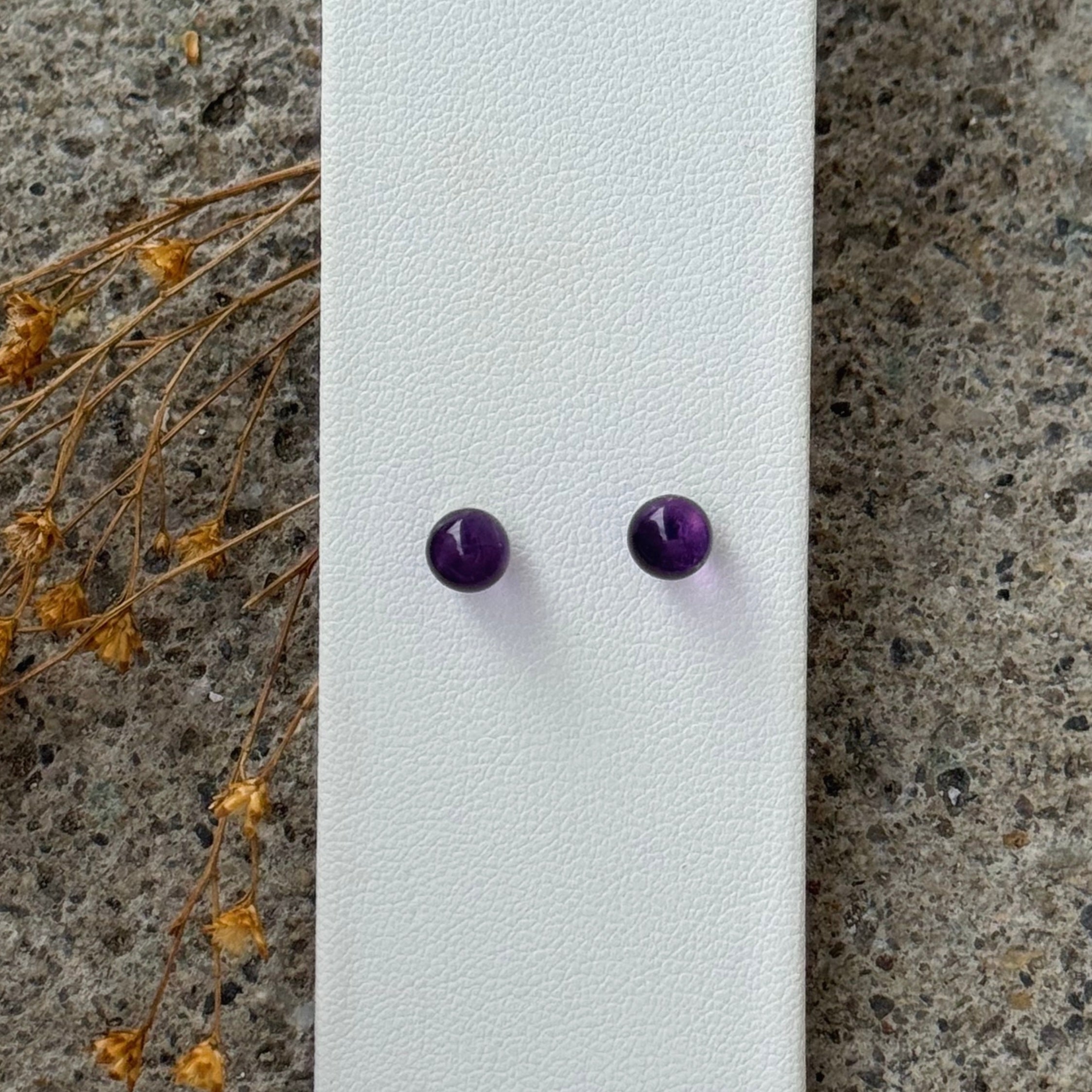 ROUND AMETHYST STUD earrings