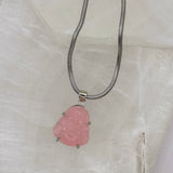 SILVER GOOD LUCK BUDDHA MINI PINK JADE necklace