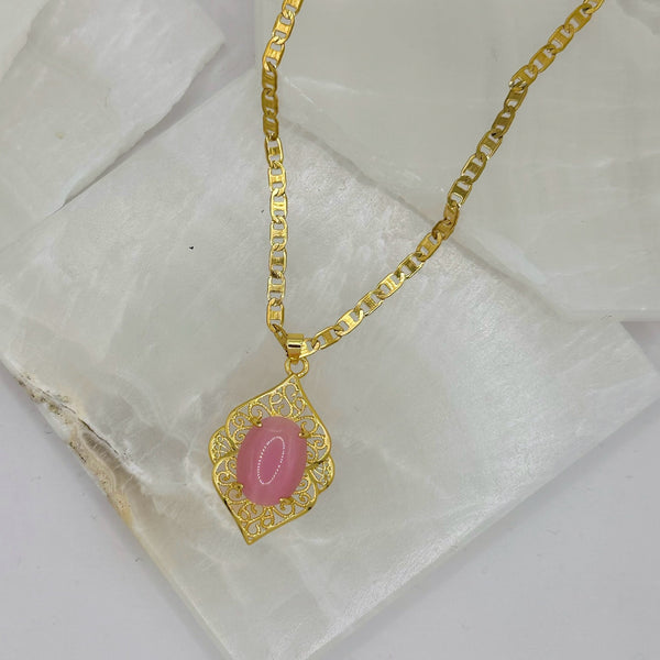 AMARA OVAL PINK CATS EYE necklace