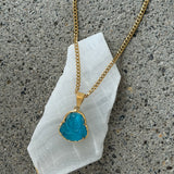 LIGHT BLUE BUDDHA GOLD STEEL MINI necklace