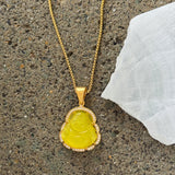 CRYSTAL YELLOW BUDDHA GOLD STEEL necklace