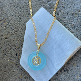 GOOD FORTUNE 30MM BLUE JADE necklace