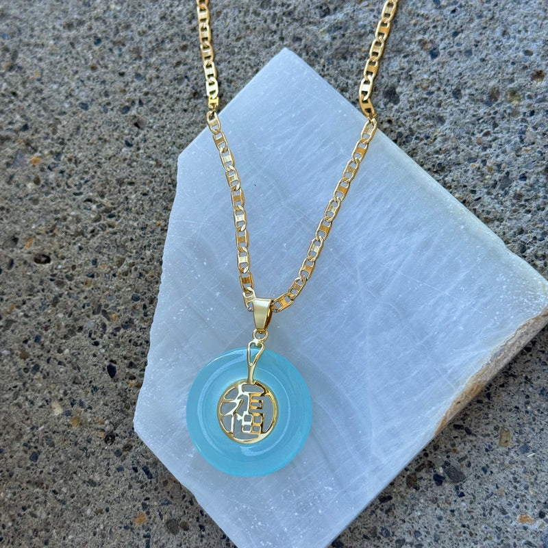 GOOD FORTUNE 30MM BLUE JADE necklace