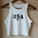 WHITE USA CROP TANK TOP