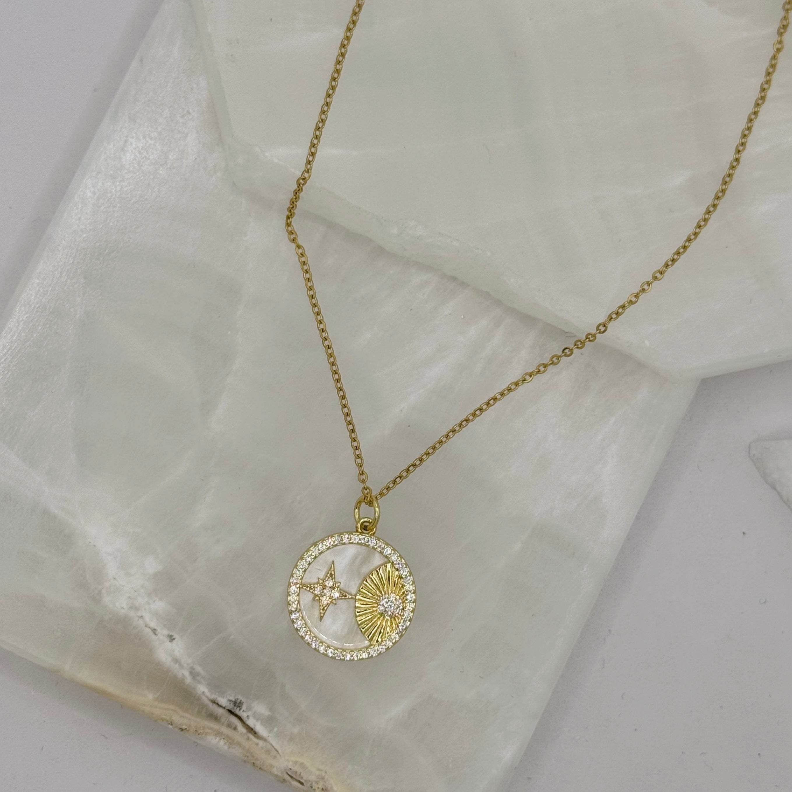 GOLD STARBURST MOTHER OF PEARL necklace