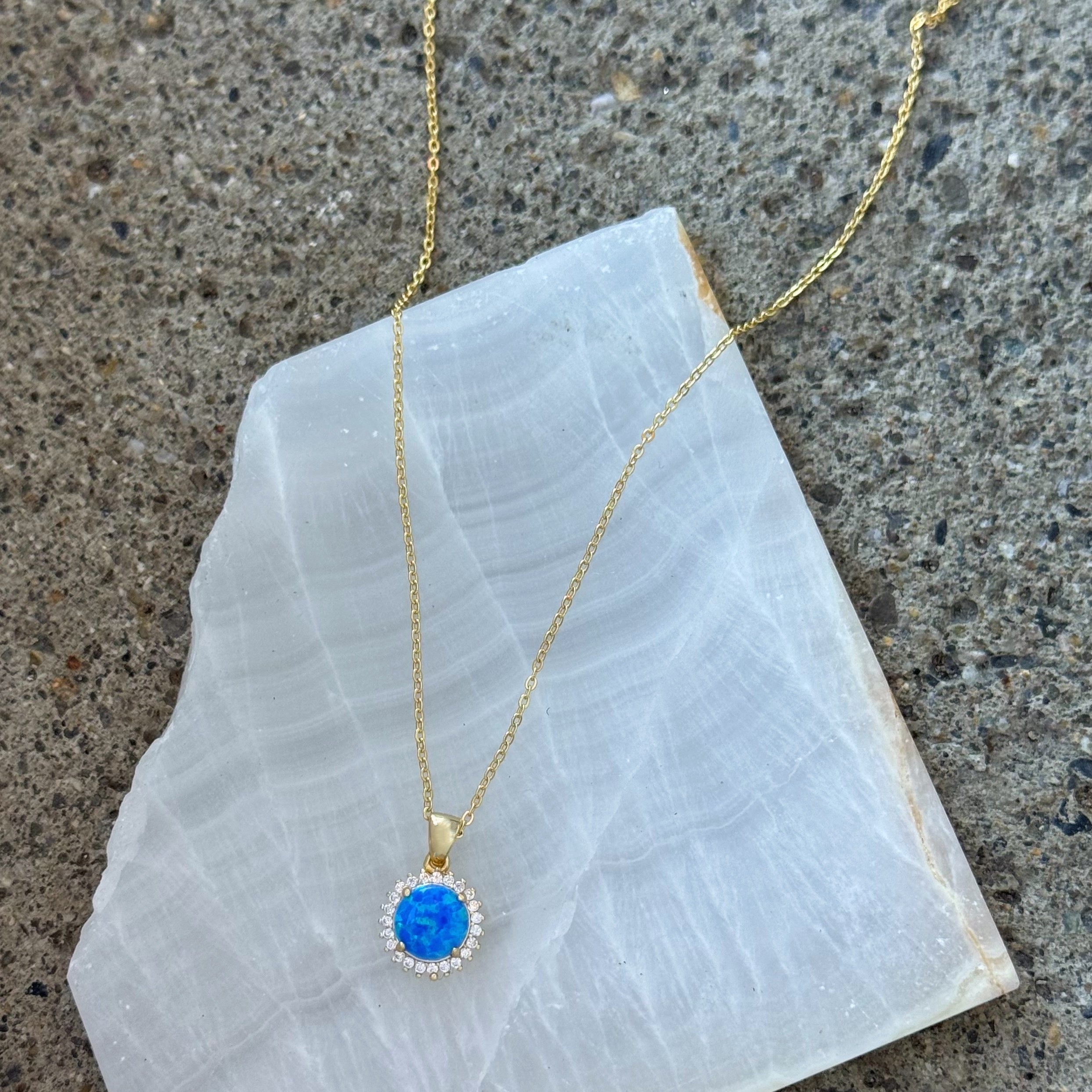 CRYSTAL FIRE BLUE OPAL STUD necklace