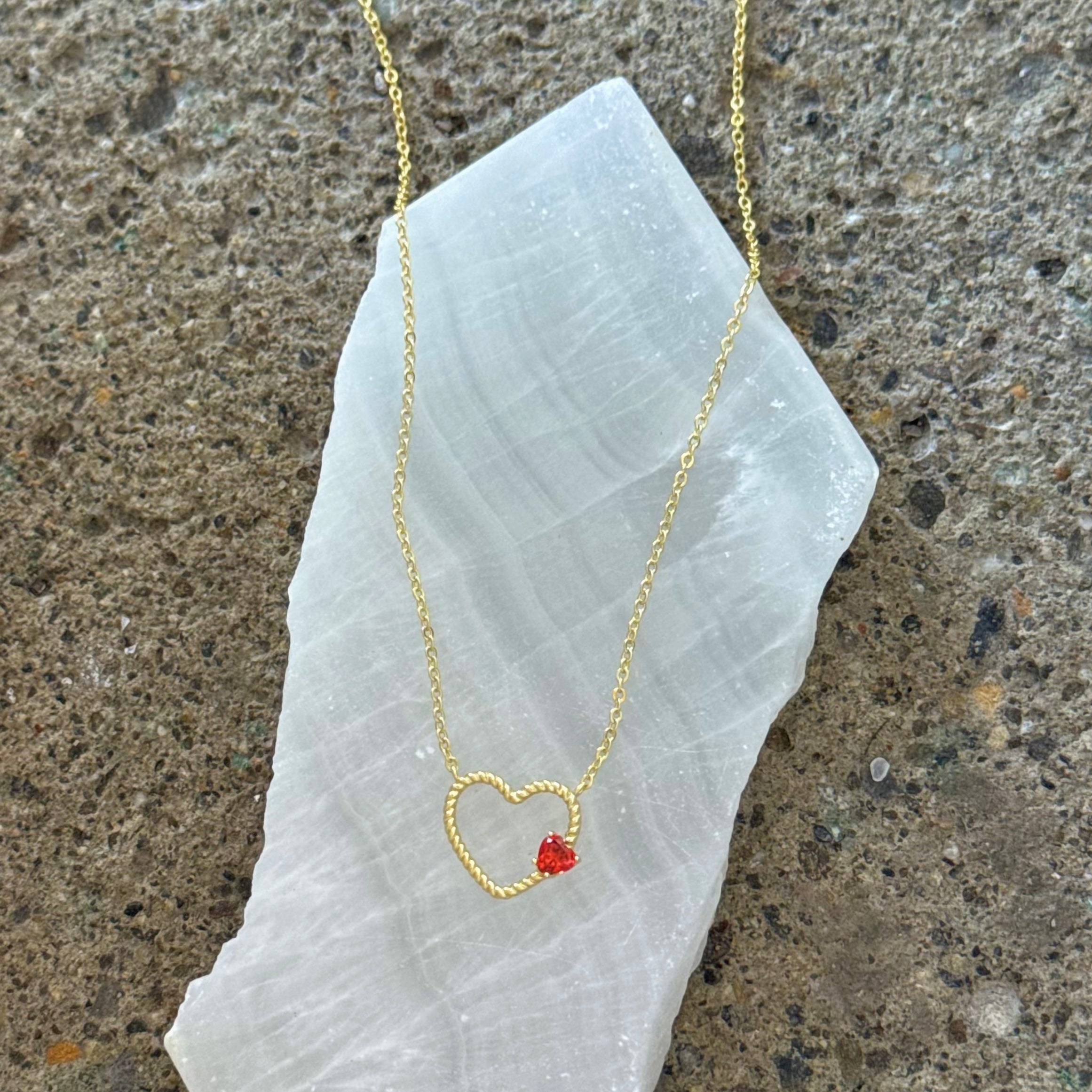 GOLD TWISTED HEART RUBY necklace