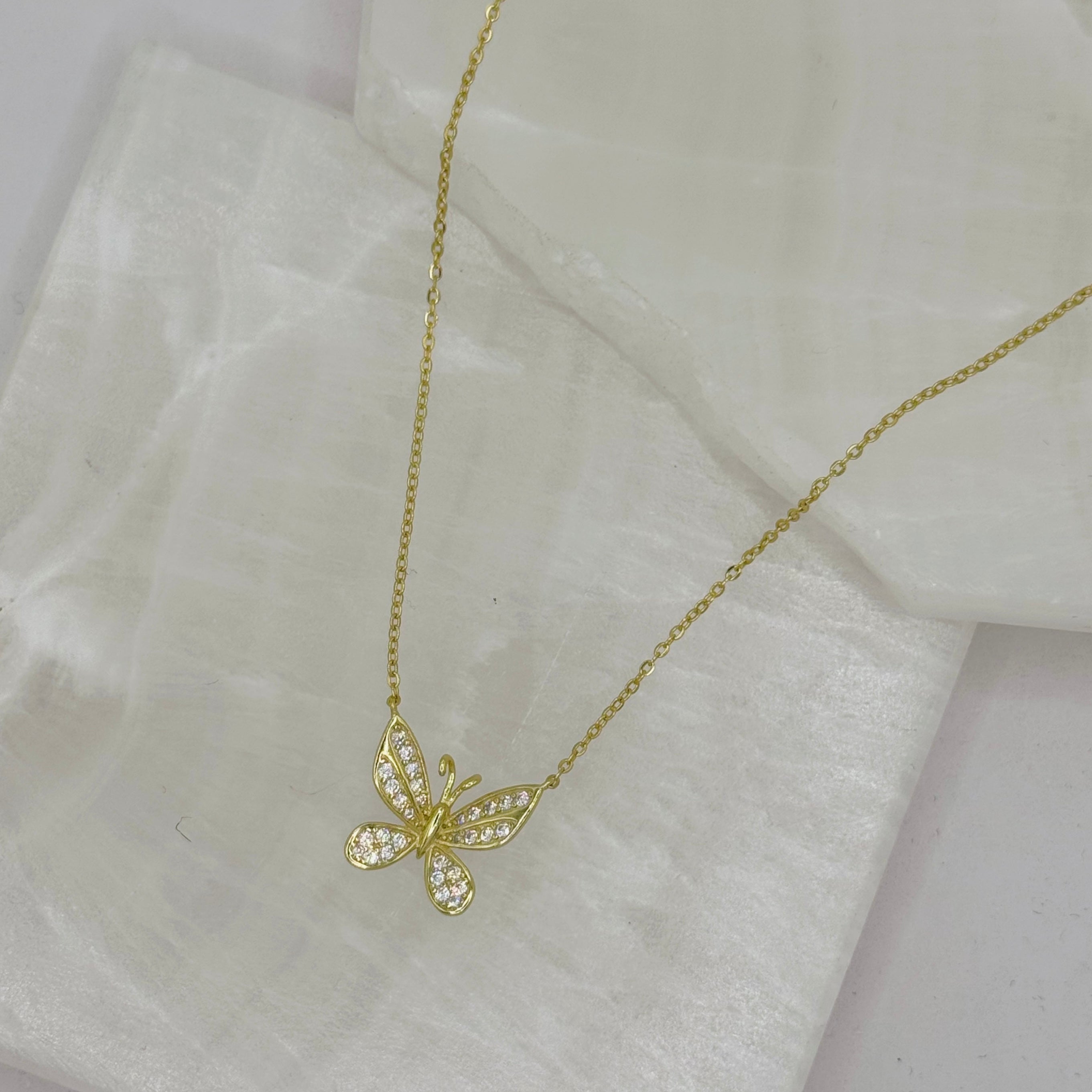 GOLD CRYSTAL DAINTY BUTTERFLY necklace