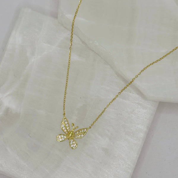 GOLD CRYSTAL DAINTY BUTTERFLY necklace