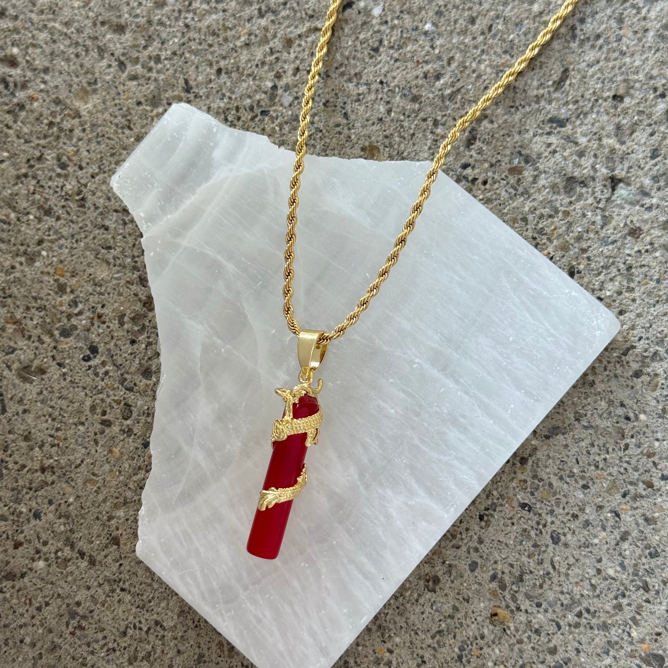 WISE DRAGON RED JADE necklace