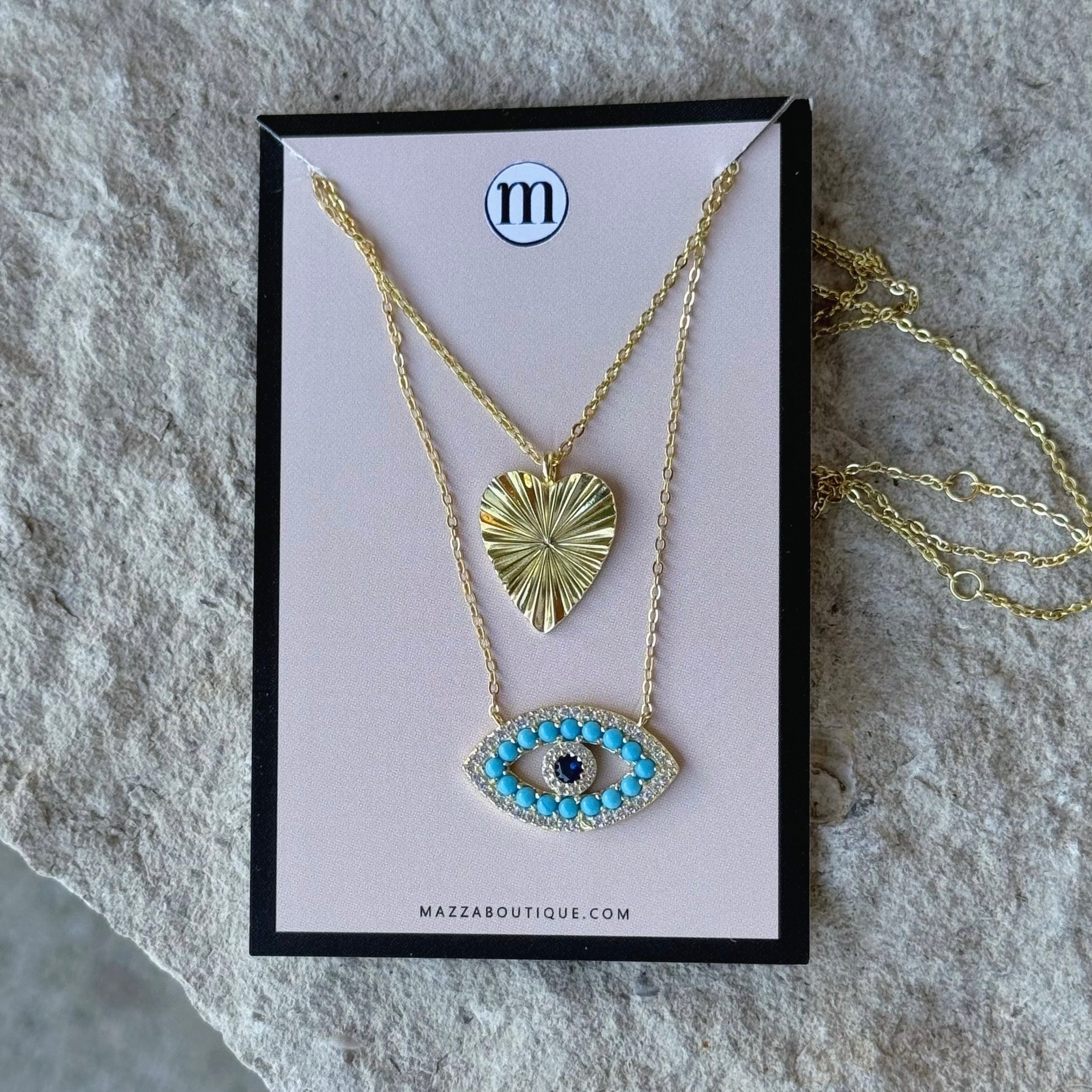 TURQUOISE BEADED EVIL EYE & RIGID HEART set