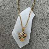GREEN EYE LEOPARD HEAD necklace