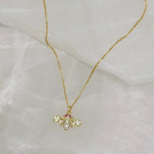 CRYSTAL PINK SAPPHIRE BEE SUPER MINI necklace