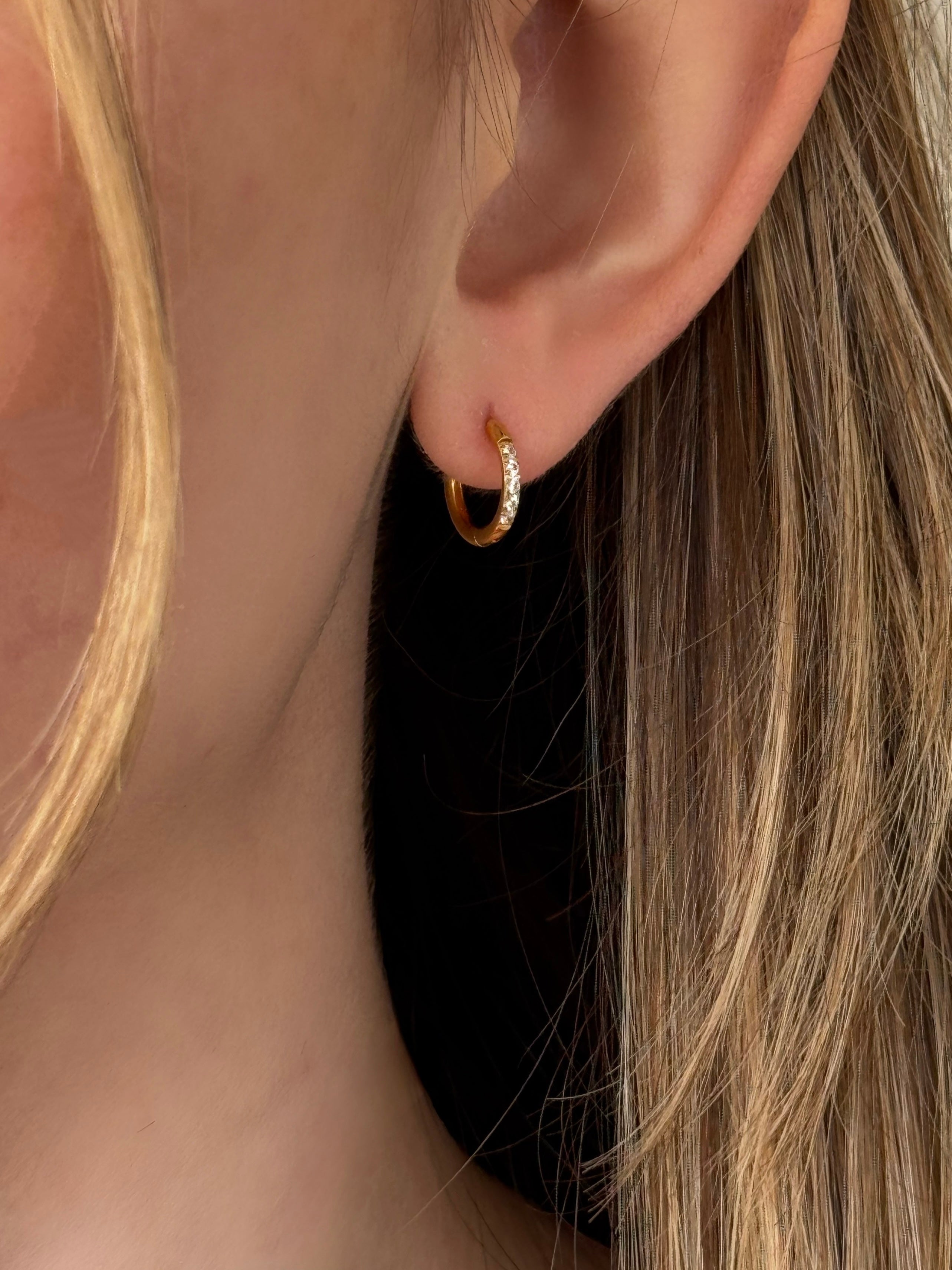8MM GOLD CRYSTAL MINI HOOP earrings