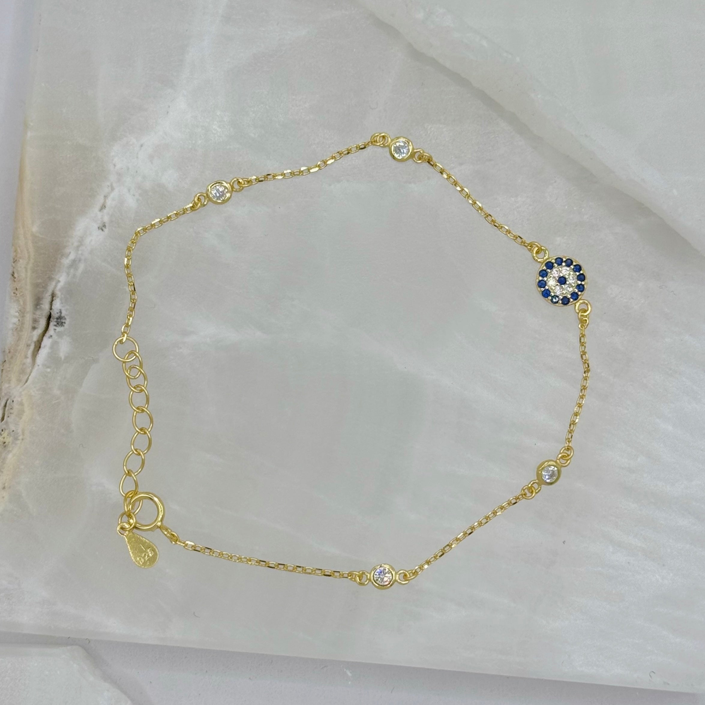 GOLD DAINTY EVIL EYE CRYSTAL BEZEL bracelet
