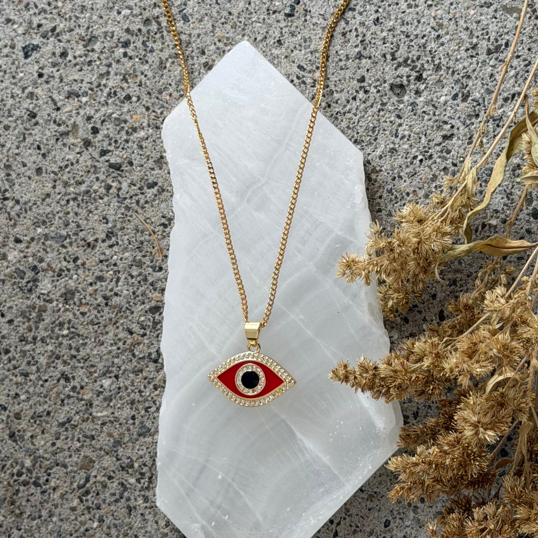 RED ENAMEL CRYSTAL EVIL EYE necklace