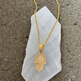 GOLD CRYSTAL HAMSA necklace