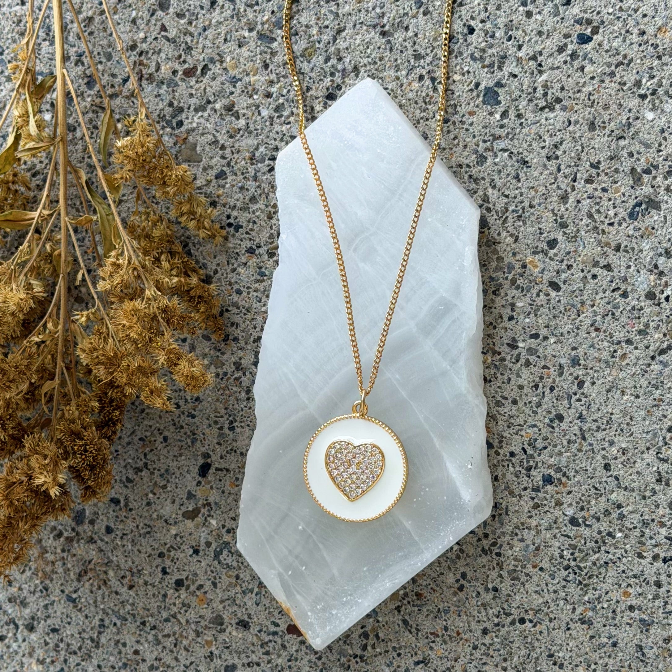 WHITE ENAMEL CRYSTAL HEART necklace