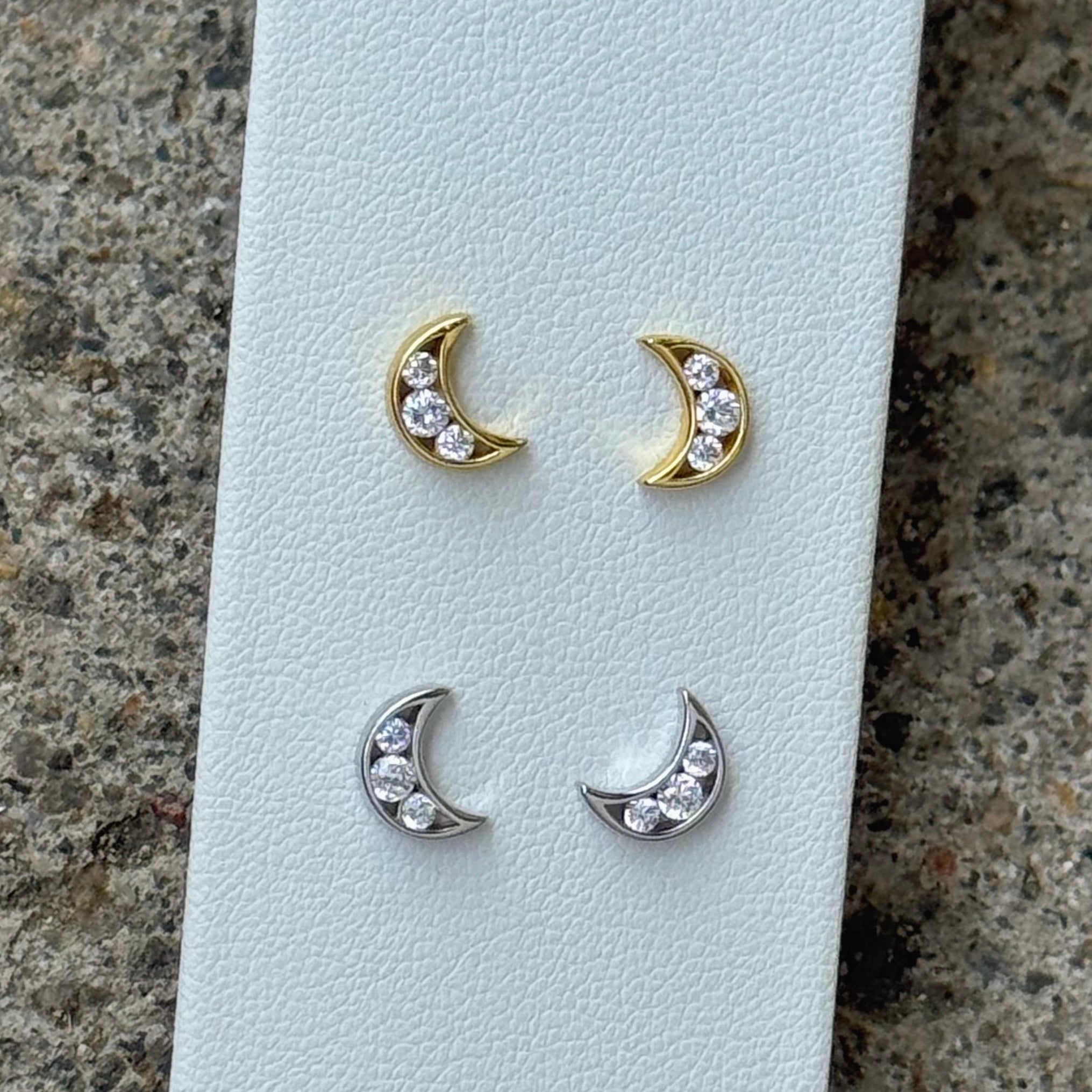 CRYSTAL CRESENT MOON STUD earrings