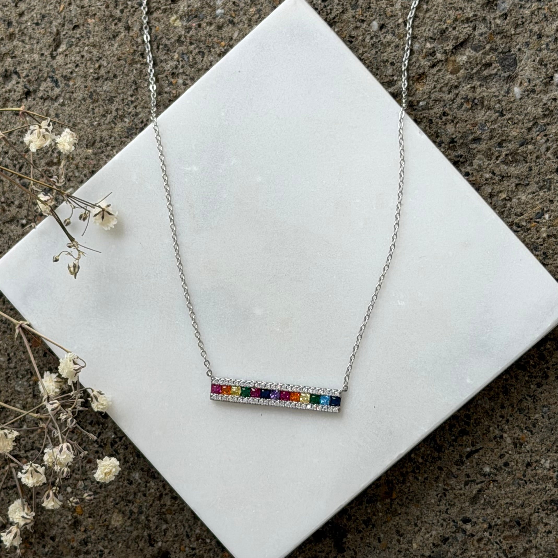 SILVER CRYSTAL MULTICOLOR BAR necklace