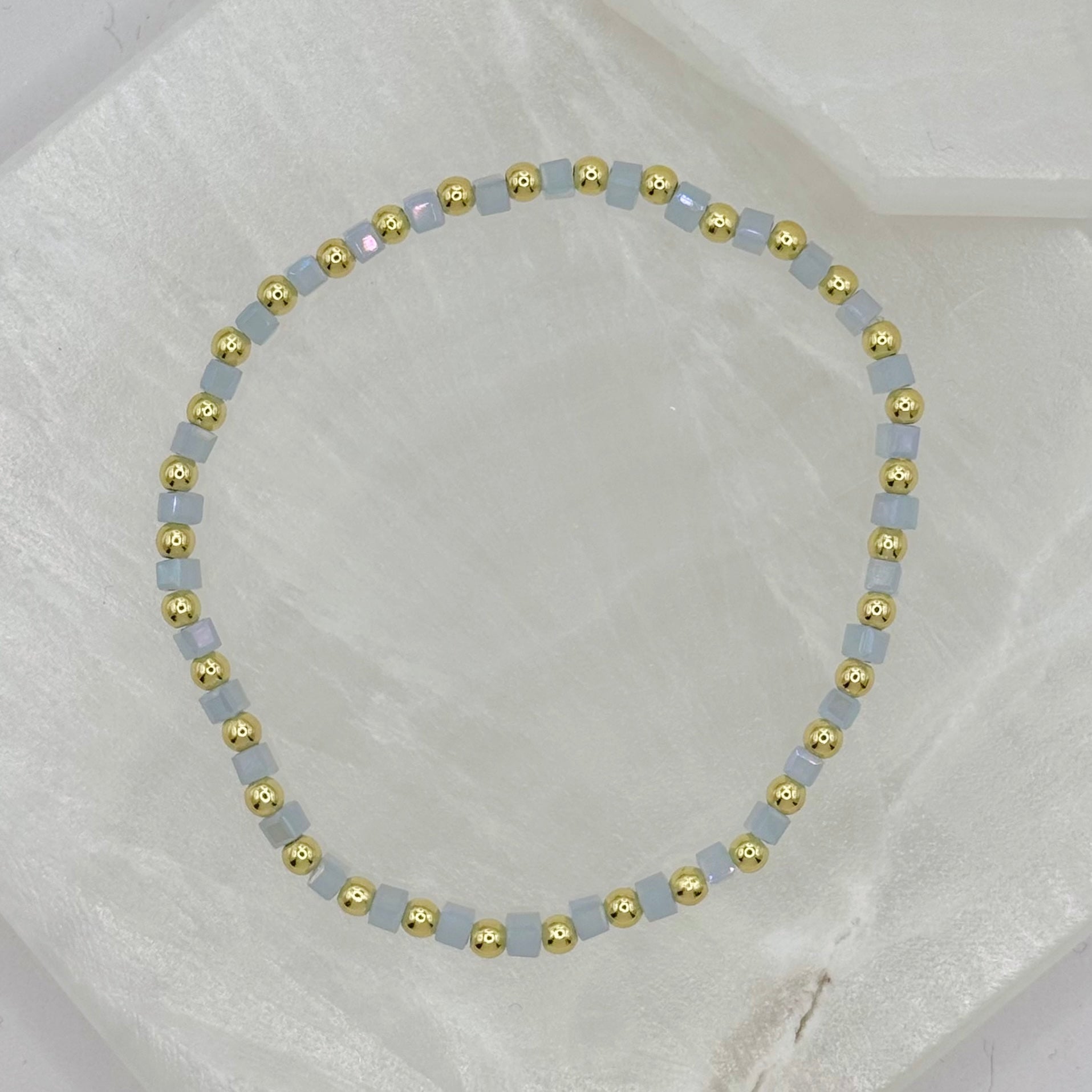 BLUE SQUARE BEADED STRETCHY bracelet