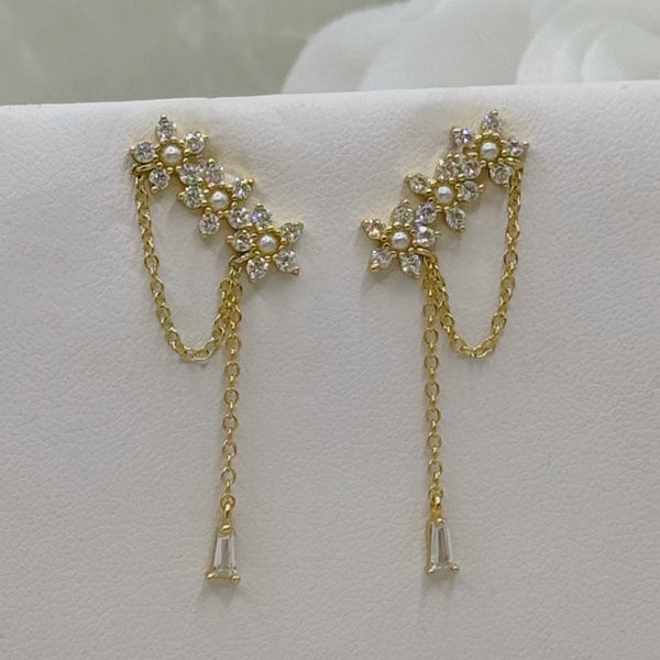 GOLD CRYSTAL FLOWER DANGLE earrings