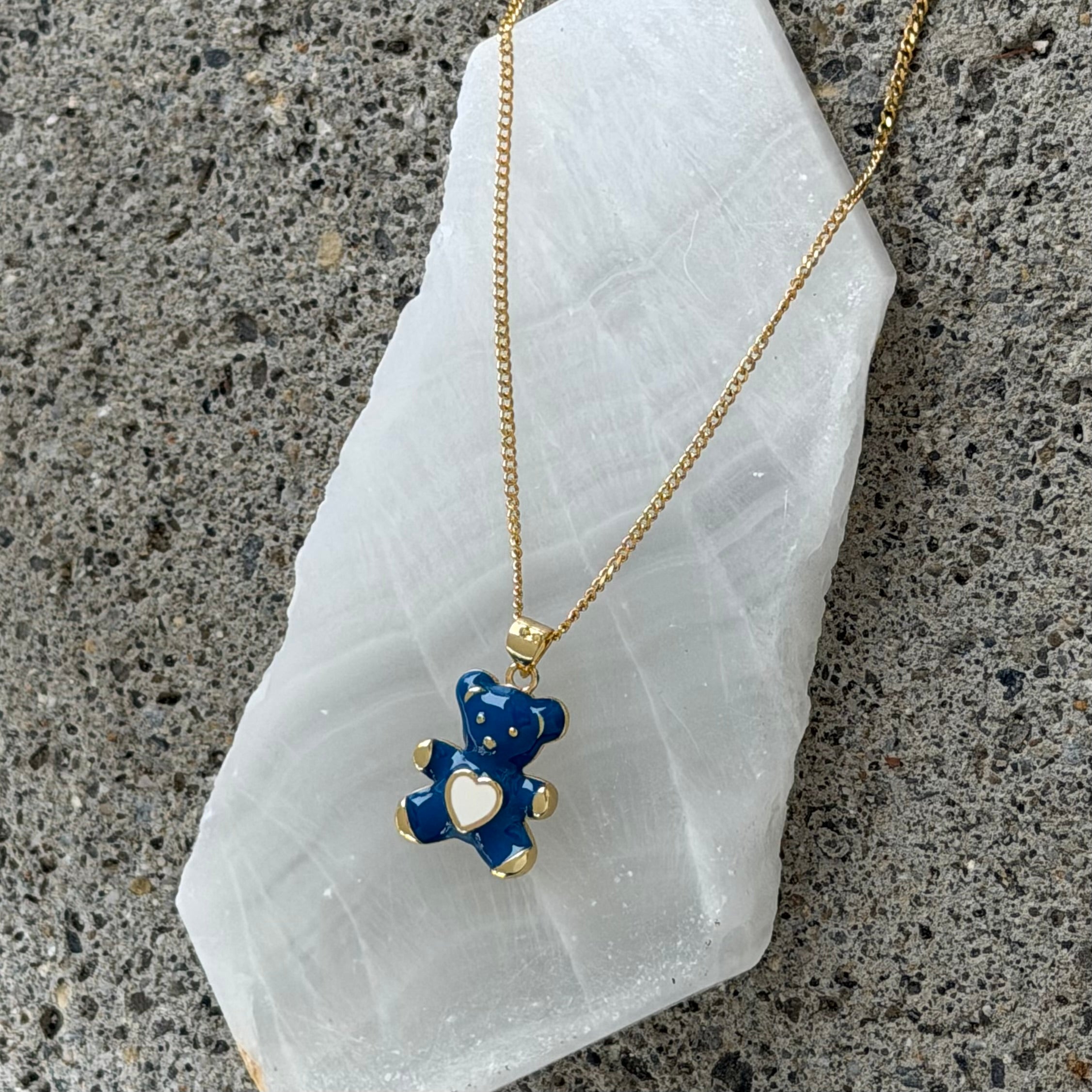 DARK BLUE TEDDY HEART MINI necklace