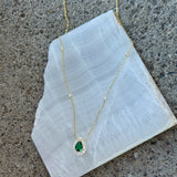 GOLD EMERALD CRYSTAL TEARDROP HALO necklace
