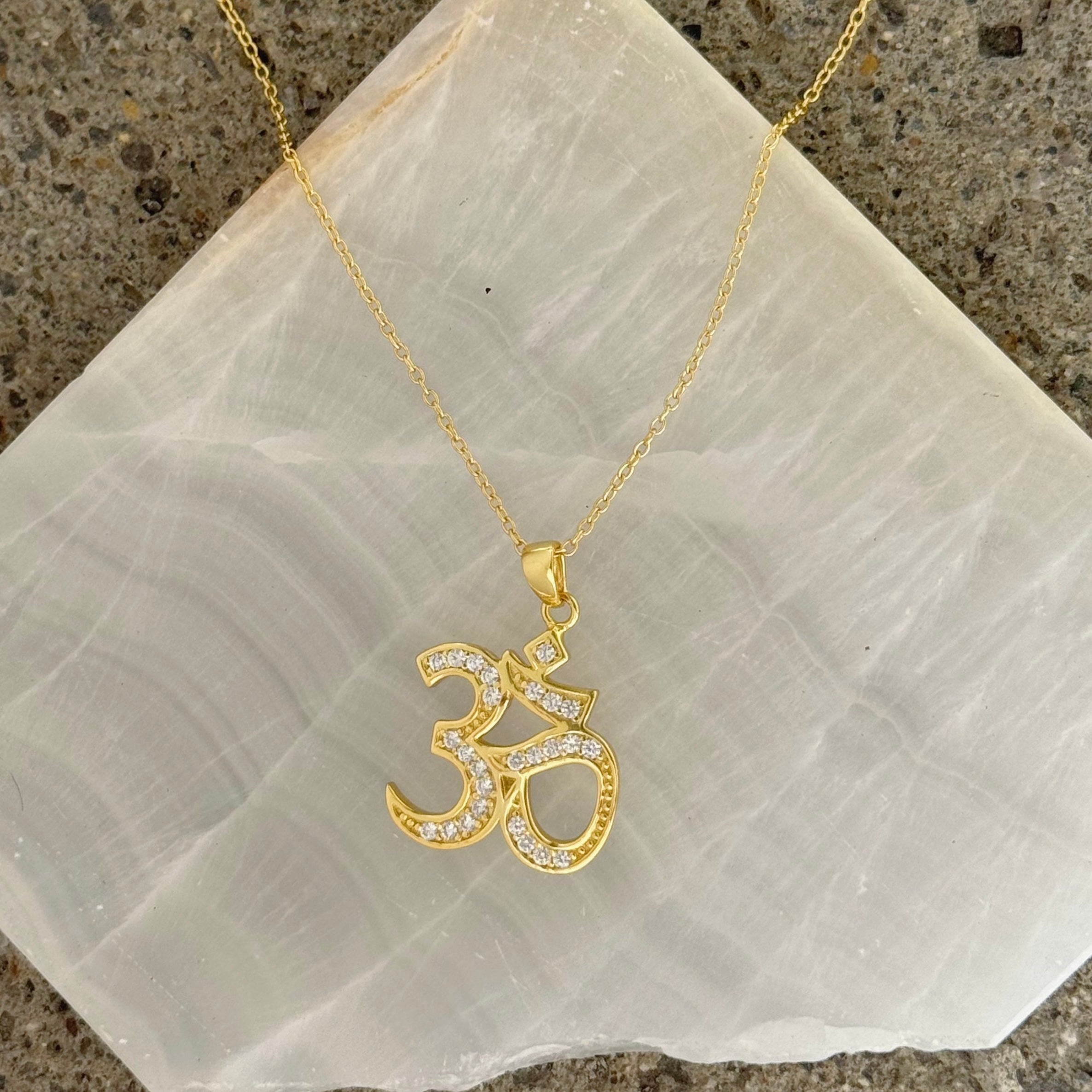 GOLD LARGE CRYSTAL OHM necklace