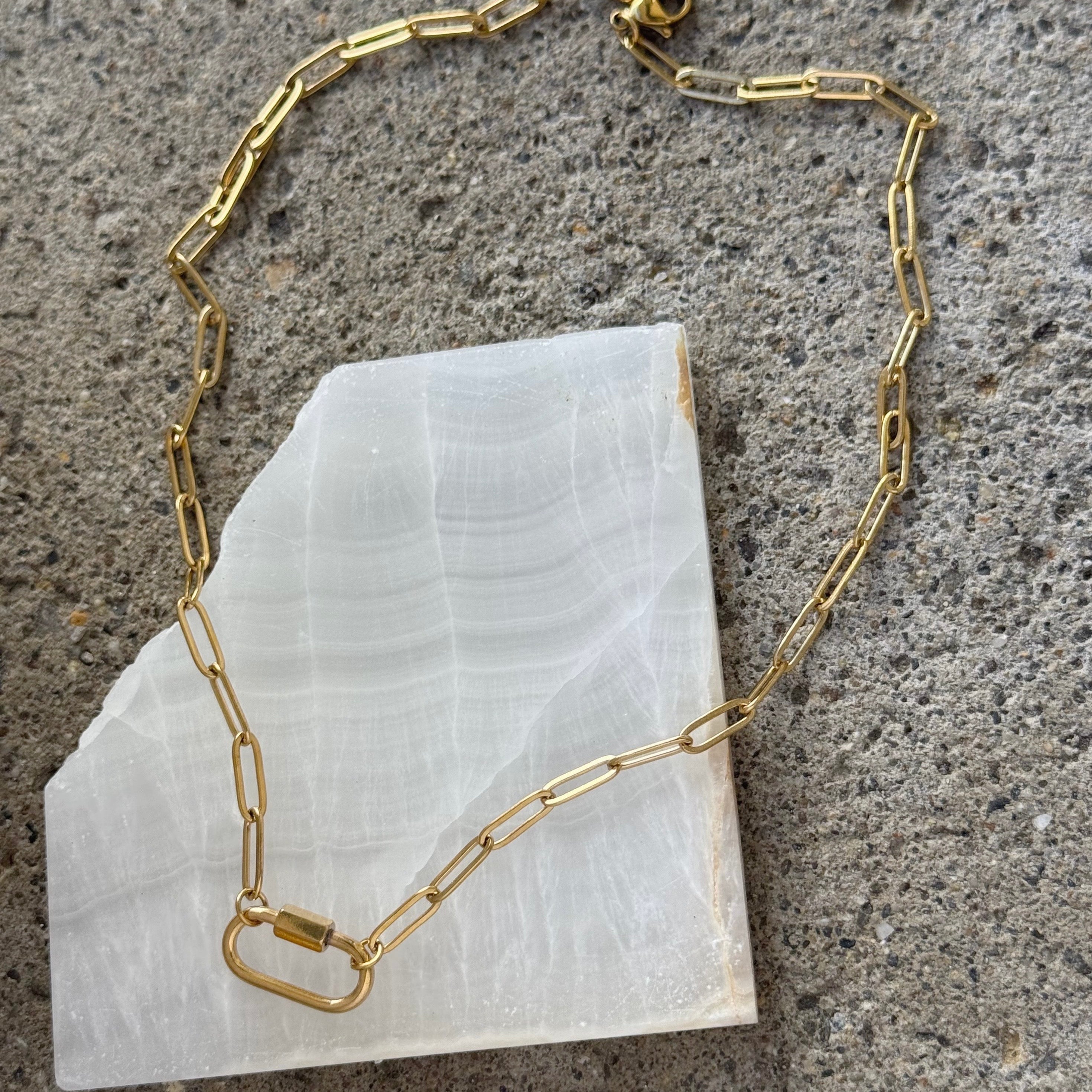 GOLD PAPER CLIP CARABINER necklace