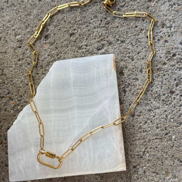 GOLD PAPER CLIP CARABINER necklace