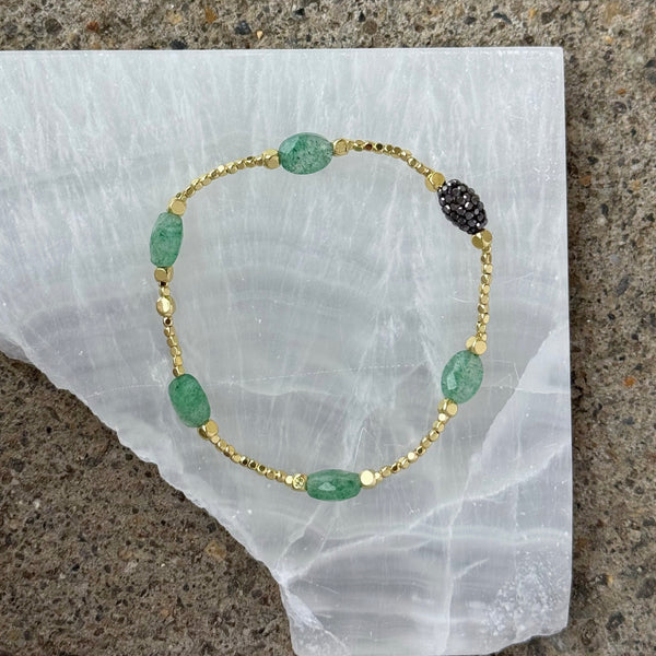 GOLD DIAMOND CUT GREEN AVENTURINE BEADED bracelet