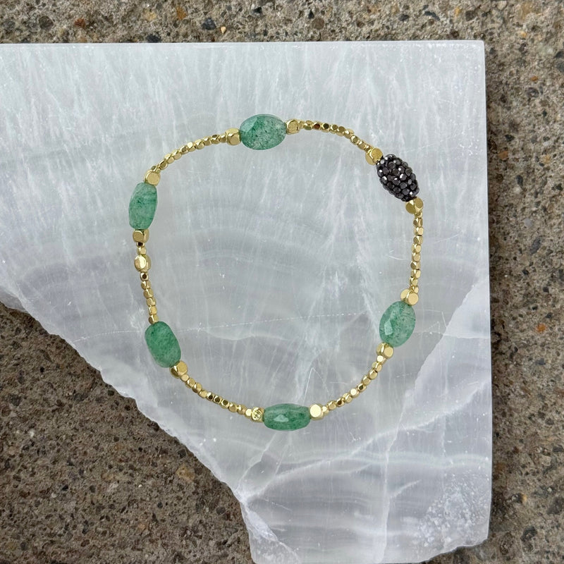 GOLD DIAMOND CUT GREEN AVENTURINE BEADED bracelet
