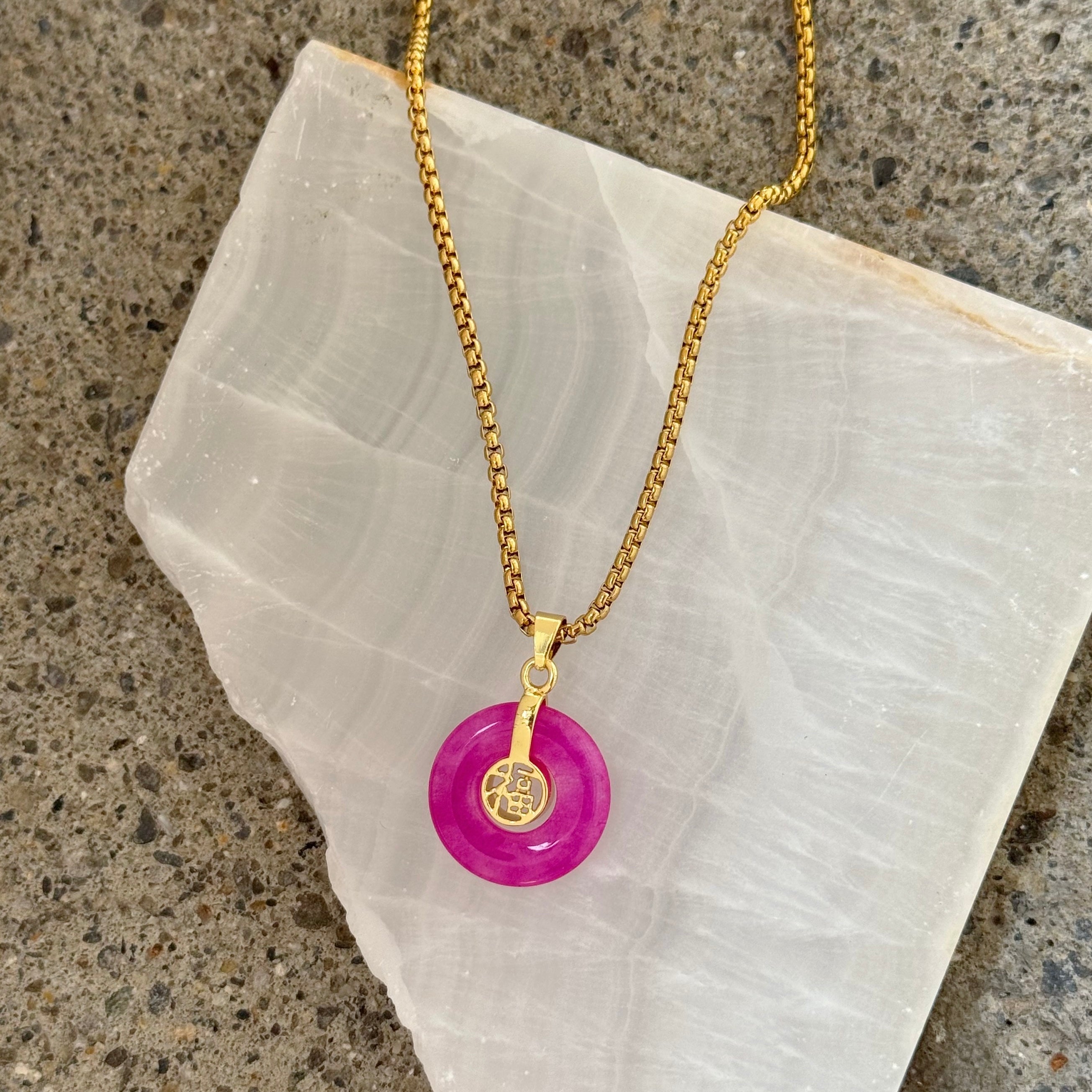 GOOD FORTUNE 18MM FUCHSIA JADE necklace