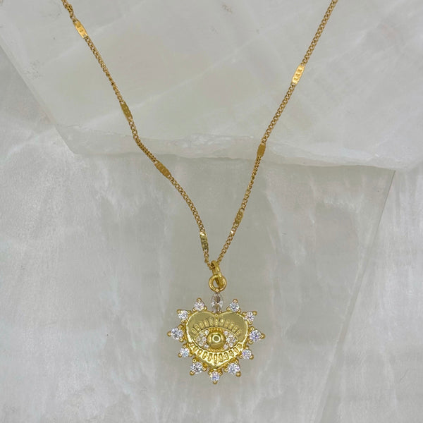 CRYSTAL GOLD HEART EYE necklace
