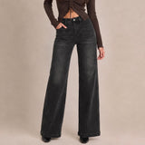 ZARINA HIGH RISE BLACK WIDE TROUSER jeans