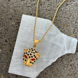 GOLD RED EYE PANTHER HEAD necklace